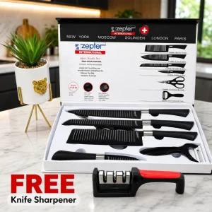 Zepter 6-Pcs Knife Set + FREE Premium Sharpener 🎁 — ২টি পণ্য, ১টি দামে!