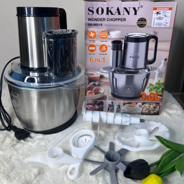 Sokany 6 in 1 Wonder Chopper 800W – এক মেশিনে সব রান্নার কাজের সহজ সমাধান